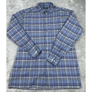 Ermenegildo Zegna Men's Shirt XLT Tall Blue Plaid Button‎ Up Chest Pocket Italy